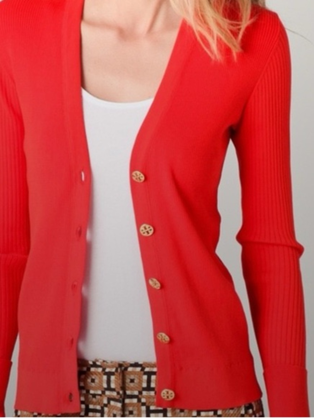 Tory Burch Simone V-Neck Button Ribbed Cardigan